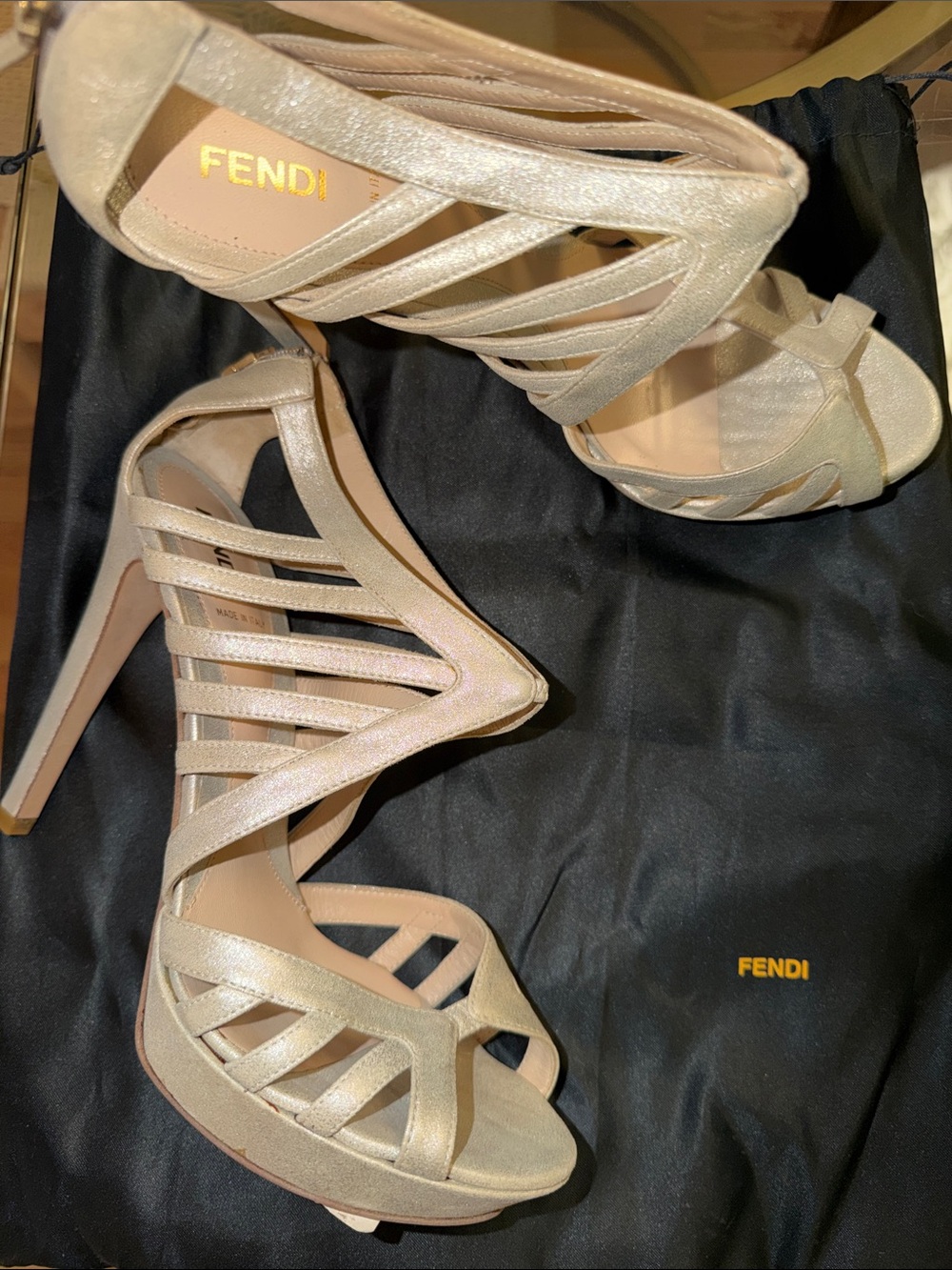 Fendi Nude Strappy High-Heel Sandals